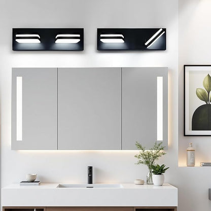 360° Rotate LED Bathroom Vanity Light Fixtures, 900LM Acrylic Matte Black Vanity Lights for Bathroom, Modern Wall Lighting Fixtures Over Mirror Kitchen Living Room Hallway (Natural White Light 5000K)