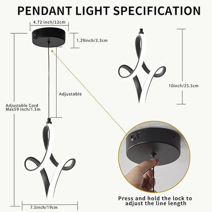 2 Packs Modern Led Pendant Light 5500K Cold White Kitchen Island Pendant Light Fixtures Adjustable Height Led Pendant Lamp for Kitchen Island Dining Room Hanging Light, 2 Packs (Black)