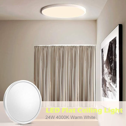 LightingWill 12 Inch LED Flush Mount Ceiling Light Fixture, 4000K Nurture White, 3200LM, 24W, Flat Modern Round Lighting Fixture, 240W Equivalent White Ceiling Lamp for Kitchens, Bedrooms.etc.