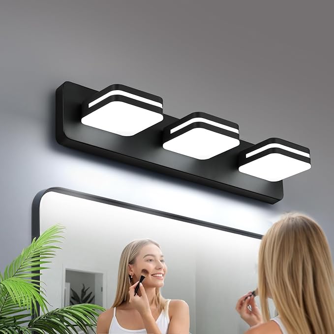 360° Rotate LED Dimmable Bathroom Vanity Light Fixtures, 1300LM Acrylic Matte Black Vanity Lights for Bathroom, Modern Wall Lighting Fixtures Over Mirror Kitchen Living (Natural White Light 5000K)