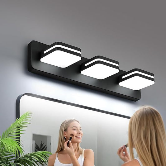 360° Rotate LED Dimmable Bathroom Vanity Light Fixtures, 1300LM Acrylic Matte Black Vanity Lights for Bathroom, Modern Wall Lighting Fixtures Over Mirror Kitchen Living (Natural White Light 5000K)