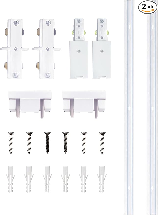 White Aluminum Alloy Shell H Type Track Lighting Rails, 4PCS H Track Lighting Rails Kit 120V Single Circuit 3-Wire 6.5 FT (3.28FT*2) with Extra I Connector Wall Anchors for H Track Lighting Heads