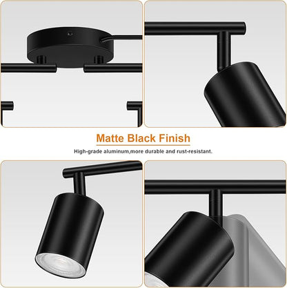 Plug in Track Lighting, LED Track Lighting Fixtures Ceiling, Black 8-Light Kitchen Light Kit, Plug in Wall Light with 14.8ft Power Cord, Rotatable Ceiling Spotlight for Bedroom(GU10 Socket, NO Bulb)
