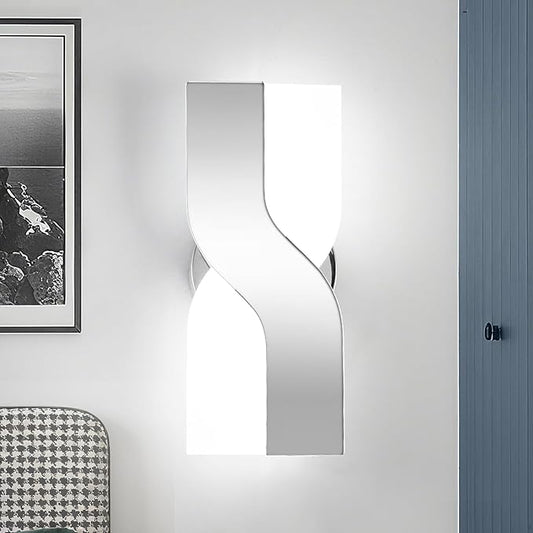 Modern LED Wall Sconce, 6000K Cool White Hardwired Wall Light Fixtures, 8W Chrome Acrylic Wall Mounted Lighting Fixture for Bedroom, Living Room, Hallway, Corridor