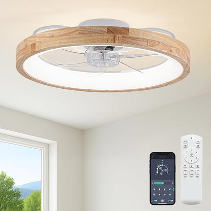 Fszdorj 20'' Ceiling Fan with Light, Upgraded Low Profile Fan, Flush Mount Ceiling Fan, 6 Speeds, Dimmable LED, App & Remote Control, Quiet DC Motor, for Bedroom, Living Room, F126 (20 INCH)