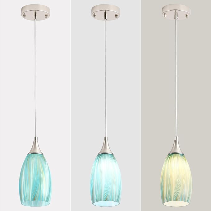 GLADFRESIT Sky Blue Serenity Pendant Light for Kitchen Islands – Artisanal Elegance with Adjustable Nylon Core and Ceramic Holder, Pack of 3 for Dining Room, Entryway (Bulb Excluded)