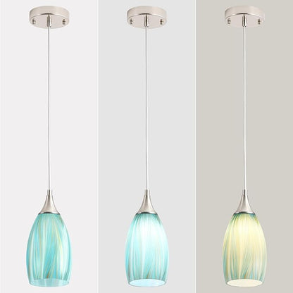 GLADFRESIT Sky Blue Serenity Pendant Light for Kitchen Islands – Artisanal Elegance with Adjustable Nylon Core and Ceramic Holder, Pack of 3 for Dining Room, Entryway (Bulb Excluded)