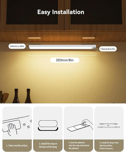 Under Cabinet Lighting 6 Packs with 1 Charging Station, Rechargeable Motion Sensor Light Indoor, 8 Inches, 3 Color Temps, 29LEDs Dimmable Closet Light Stick on, Under Counter Lights for Kitchen