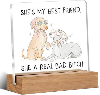 Funny Friendship Gifts for Women, Humor Christmas Birthday Gifts for Best Friend Sisters BFF, Funny Dog Acrylic Plaque Home Office Desk Decor