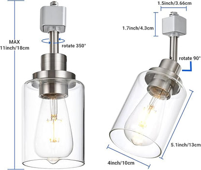 4 Pack H Track Lighting Replacement Heads Brushed Nickel Ceiling Track Lighting Fixtures with Clear Glass Shades, H Type Track Light Heads E26 Base Spotlight for Retail Shop Kitchen Island