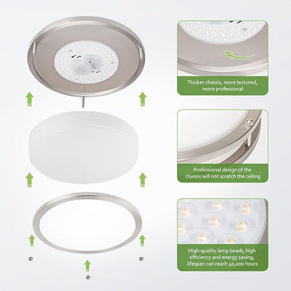 Flush Mount Ceiling Light - 2 Pack Brushed Nickel 24W 3000K/3500K/4000K/5000K/6000K Dimmable Led 10 Inch Ceiling Lamp Fixture for Kitchen (2, Brushed Nickel, 10 Inch)