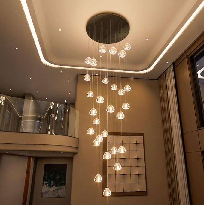 HAIXIANG 13ft Modern LED Chandeliers for Entryway Living Room Long Light High Ceiling Dining Room Light Dimmable Pendant Lighting Fixtures Chandelier for Foyer Staircase 2700K 6000K Lighting Black
