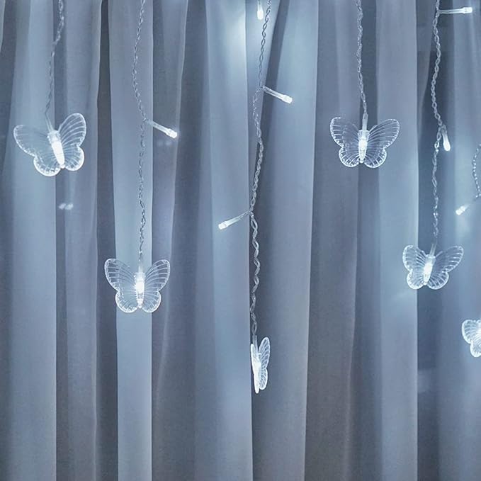 Butterfly Curtain Fairy String Lights, 120LED 8 Modes USB Powered Timer Firefly Twinkle Light with Romote, 14.7FT Copper Wire Hanging Decoration for Room, Wedding, Bedroom, Party, Christmas Decor