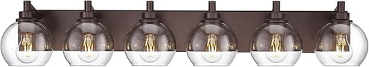 Oil Rubbed Bronze Bathroom Light Fixtures, 6-Light Bathroom Vanity Lights Over Mirror with Globe Clear Glass Shade, 38 Inch Modern Sconces Wall Lighting, VL195-ORB-6
