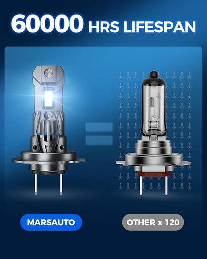 Marsauto H7 Driving Lights, 48000LM High Bright, 6000K Cool White H7 Light Bulbs, with 60000Hrs Lifespan, CanBus Ready, Quick Installation, Pack of 2