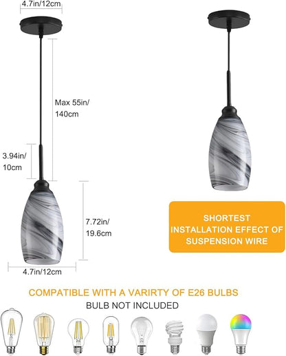 Industrial Pendant Light with Glass Shade Matte Black Pendant Lighting Adjustable Industrial Retro Style Hanging Light,Kitchen Island Farmhouse Pendant Lights Fixtures for Kitchen,Farmhouse