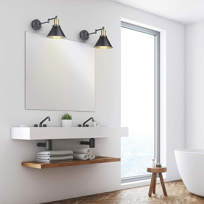 Wall Lamps, Swing Arm Wall Lamp Wall Sconce 2-Pack Plug in Cord with Switch,Vintage Barn Wall Light Bronze Black Lamp Lobby, Hallway, Kitchen, Dining Room, Restaurant, Café