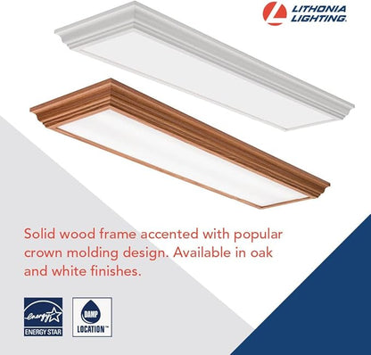 Lithonia Lighting Cambridge 4 Foot LED Kitchen Light Fixture, Linear Flush Mount Ceiling Light Fixture, 4000K Cool White, 3300 Lumens, 120 Volts, 35 Watts, Damp Listed, Oak (FMFL 30840 CAML OA)