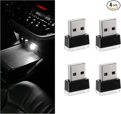 4 PCS USB LED Car Interior Atmosphere Lamp, Portable Mini LED Night Light, Plug-in USB Interface Trunk Ambient Lighting Kit, Universal Interior Car Accessories (White)