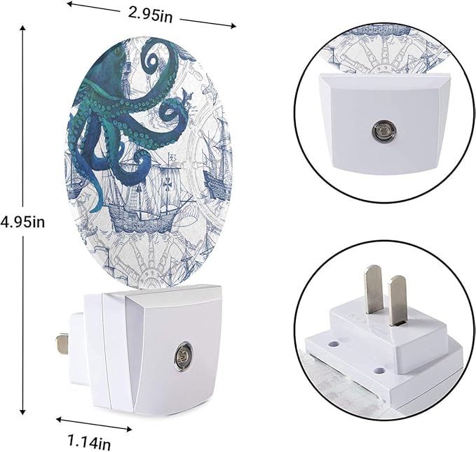 EKOBLA Octopus Plug-in Night Light, Vintage Sea Monster Nautical LED Nightlight with Dusk to Dawn Sensor for Home Decor
