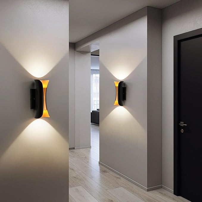 ziidoo Wall Sconce Modern Indoor Outdoor Lights,11.8 inch IP65 Black and Gold LED Patio Porch Front Door Light Fixture House Decor Wall Light for Porch Up and Down Stairs Hallway Living Room Bedroom