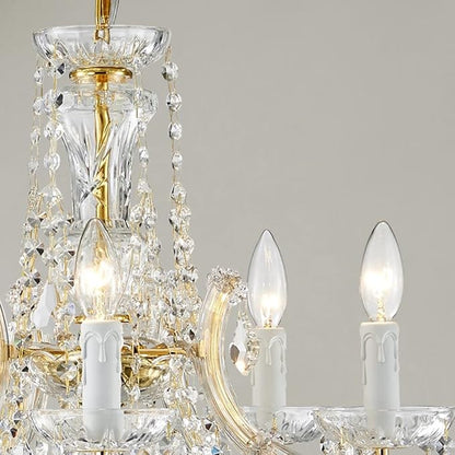 AGV LIGHTING CH001G Modern K9 Crystal Chandelier, Maria Theresa Style Light Fixture, 5-Lights, D20 x H18, Adjustable Chain 59", Shinny Gold Finish Frame