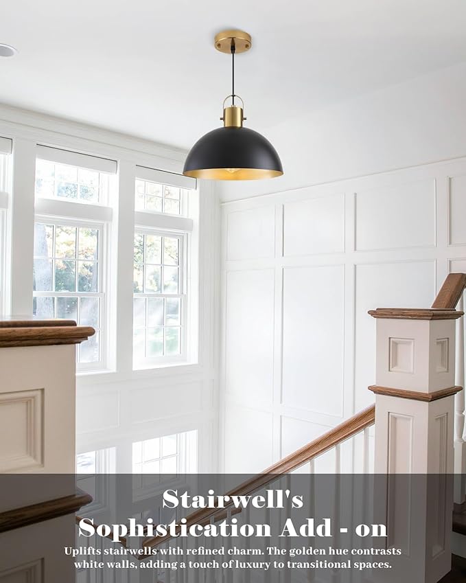 Black and Gold Pendant Light 2 Pack, 11.8 Inch Pendant Lights Kitchen Island, Dome Pendant Lights, Farmhouse Pendant Light for Kitchen Island, Dining Room, Living Room