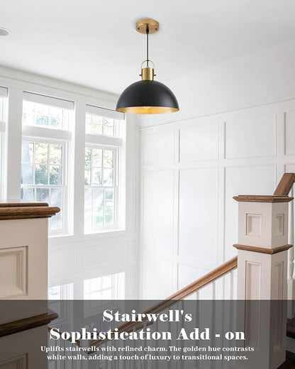 Black and Gold Pendant Light 2 Pack, 11.8 Inch Pendant Lights Kitchen Island, Dome Pendant Lights, Farmhouse Pendant Light for Kitchen Island, Dining Room, Living Room