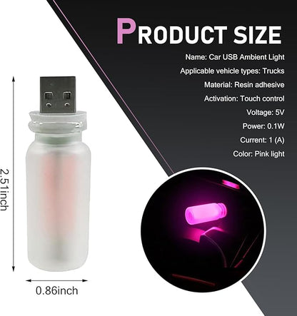 Car USB Atmosphere Lamp, 5V Touch Control Frosted Retro Bottle Interior Ambient Lights, Portable Plug-in LED Bulb Night Lights, Universal Decoration Lamps for Cars, Bedrooms (Pink)