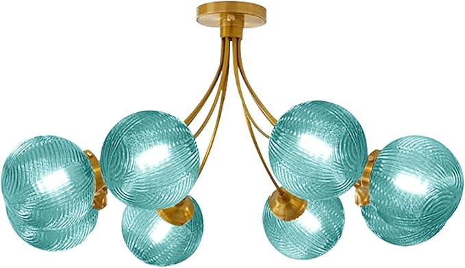 Modern 8-Lights Chandelier Ceiling Pendant Light Dining Room Chandelier Over Table 32.2" Flush Mount Ceiling Lights for Living Room Bedroom Kitchen (Lake Blue)