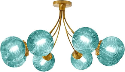 Modern 8-Lights Chandelier Ceiling Pendant Light Dining Room Chandelier Over Table 32.2" Flush Mount Ceiling Lights for Living Room Bedroom Kitchen (Lake Blue)
