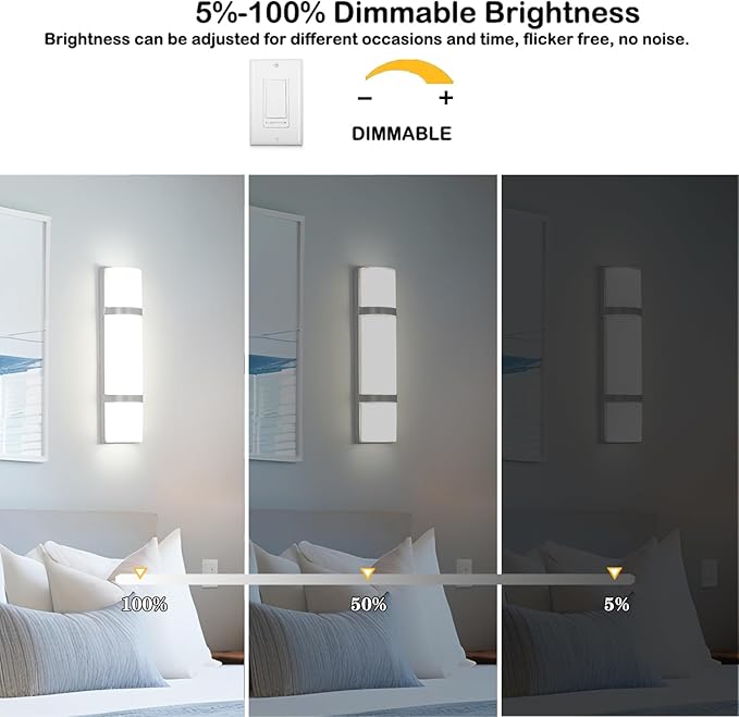 LED Bathroom 16 Inch Vanity Lighting Fixtures | CRI 90 4000K Brushed Nickel Wall Sconce Set of Two with White Frosted Glass Shade | 120V 15W 1200LM Dimmable with Dimmer Switch(not Included)