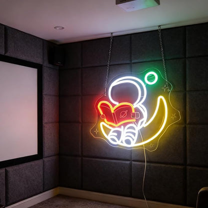 Nordstylee Astronaut Reading on Moon Neon Sign for Kids Room Study – Bookish LED Wall Art, Dimmable USB Space-Themed Decor, Unique Wall Hanging