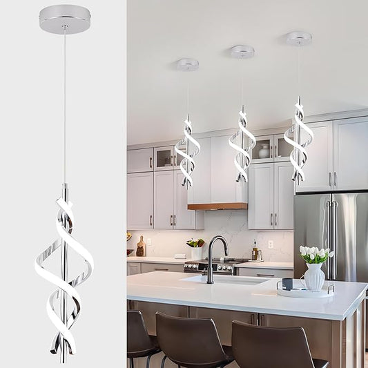 Modern LED Pendant Light Fixtures 4000K Pendant Lights Chrome Hanging Lamp for Dining Room Bedroom Living Room (1 Pack)