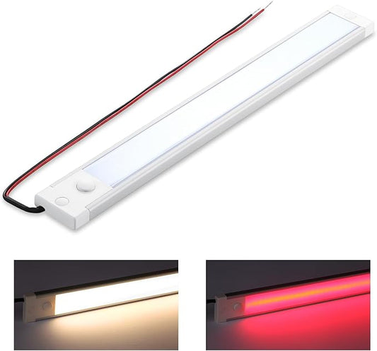acegoo RV Interior LED Light Bar 12V LED Light Strip for Motorhome Camper Trailer Kitchen Countertop Under Cabinet Lighting, Integral Dimmer Switch & Red Night Light (Nature White, 12 inch)
