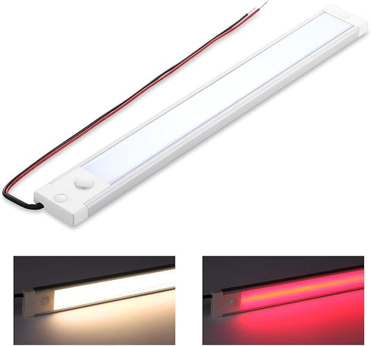 acegoo RV Interior LED Light Bar 12V LED Light Strip for Motorhome Camper Trailer Kitchen Countertop Under Cabinet Lighting, Integral Dimmer Switch & Red Night Light (Warm White, 12 inch)
