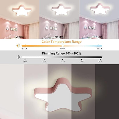 LED Ceiling Light Fixture, Modern Pentagram Recessed Ceiling Lights, 3000K-6000K Dimmable Light, Close to Lighting Flush Mount Living Room Pendant Lamps (Pink, 16inch)