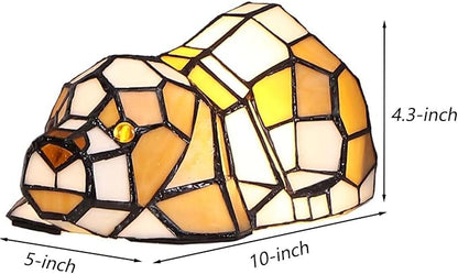 Bieye L10210 Tiffany Style Stained Glass Accent Dog Table Lamp for Home Decor, Orange