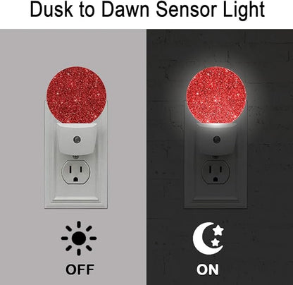 Red Glitter Shine Plug in Night Light Auto Light Round Lamps Energy Saving Gift for Women Men Friends
