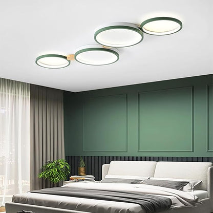4-Lights LED Ceiling Light Fixture,23 Inch Modern Ceiling Lights Flush Mount Wooden 30W Dimmable Chandelier for Living Room Bedroom Kitchen,3000K/4000K/6000K Temperatures Selectable Green