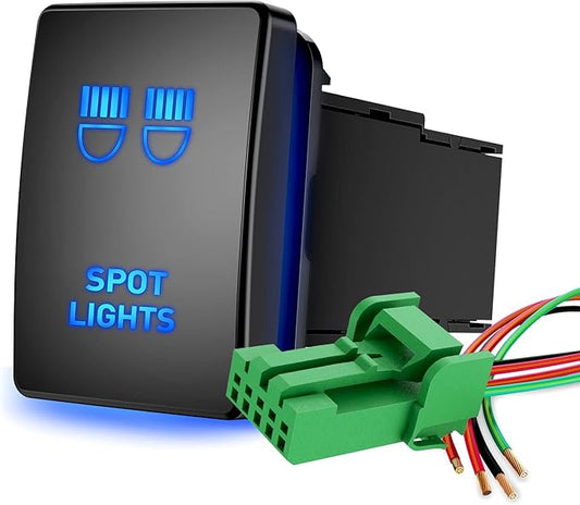 Nilight Spot Lights Push Button Switch 12V ON Off with Connector Wire Kit 1.28" x 0.87" Replacement for Toyota Sequoia Highlander Tacoma Tundra 4Runner RAVR Yaris