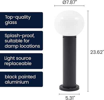 23.6" Outdoor Post Light, Modern Outside Bollard Light with Opal Glass Globe, Black Aluminum Pathway Lamp Post Light for Walkway Driveway Patio Garden, Hardwired, E26 Bulb Not Included