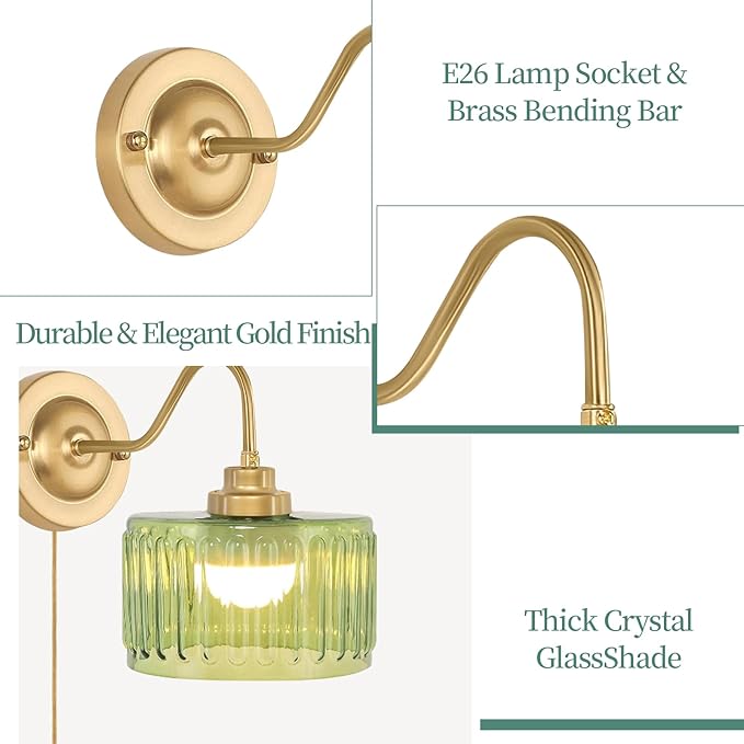ZECOXOL Vintage Plug in Wall Sconces Dimmable Wall Sconces of Two,Wall Lamps with Plug in Cord & Flower Glass Lampshade,Gold Sconces Wall Decor Set of 2 Plug in Wall Lights Sconces for Bedroom