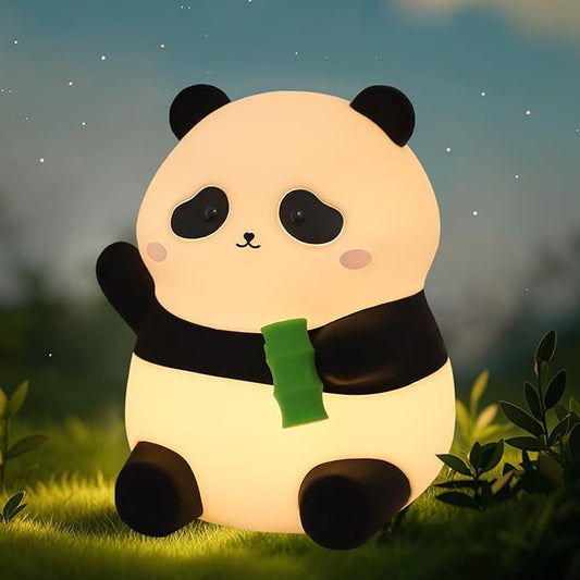 Panda Silicone Night Light for Kids, 50+ Hours Long Battery Life Squishy Touch Lamp with Auto Off Timer, Cute Rechargeable Nightlight for Toddler Baby Nursery Mothers Day Gift