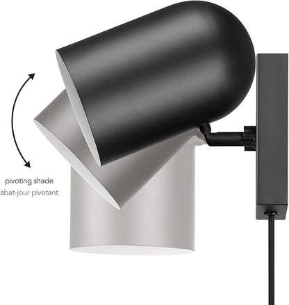 Globe Electric 65000098 1-Light Plug-in or Hardwire Wall Sconce, Matte Black, 6ft Braided Fabric Cord, in-Line Rocker Switch, Modern Lighting for Apartments or Renters, Lights for Living Room
