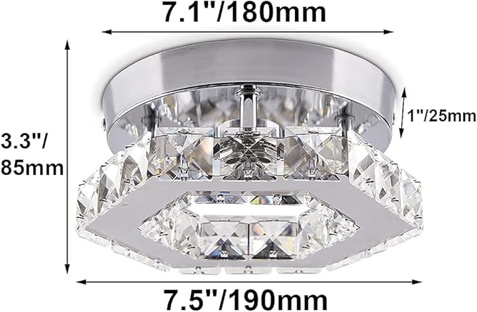 Mini Chandelier Crystal LED Ceiling Light Fixture Modern Pendant Lamp Semi Flush Mount Crystal Ceiling Lighting for Hallway Staircase Staircase Kitchen Bedroom Dinning Room(Cool White)