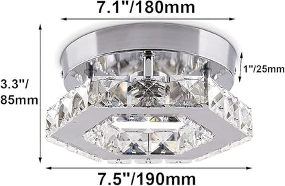 Mini Chandelier Crystal LED Ceiling Light Fixture Modern Pendant Lamp Semi Flush Mount Crystal Ceiling Lighting for Hallway Staircase Staircase Kitchen Bedroom Dinning Room(Cool White)