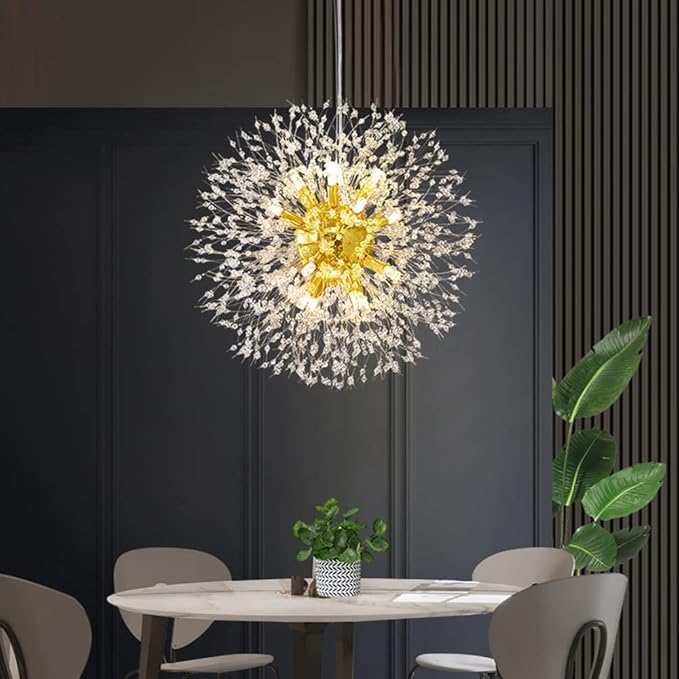 Gold Crystal Chandeliers 16-Light Modern Light Fixture,Firework Chandelier,Personalized Ceiling Hanging Lighting for Living Room,Bedroom,Dining Room,Office Chandelier