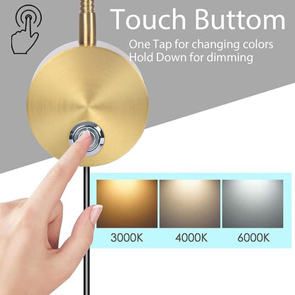 Adust Bedside Reading Light, Bedroom Reading Lamp, 3W LED Touch Dimmable Brightness Minimalist Wall Headboard Reading Lamp, Adjustable Colour Temperature, 3000k, 4000k, 6000k (Gold (1-Pack))