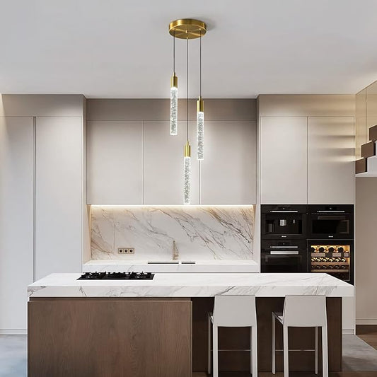 Modern Light Fixture Kitchen Island Pendant Light Dimmable LED Gold Pendant Lights Mini Crystal Pendant Lighting for Bedroom Dining Room Living Room（3-Light ）